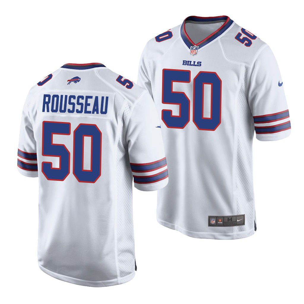 Men Buffalo Bills 50 Gregory Rousseau Nike White 2021 NFL Draft First Round Pick Game Jersey